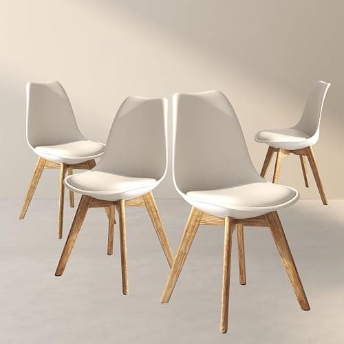 Aykah Modern Dining Chairs Set of 4 - Dining Chair with Wood Legs - Dining Chairs of Plastic seat with Cushion - Kitchen Chair - White Dining Room Chair - Easy to Assemble - Image 1