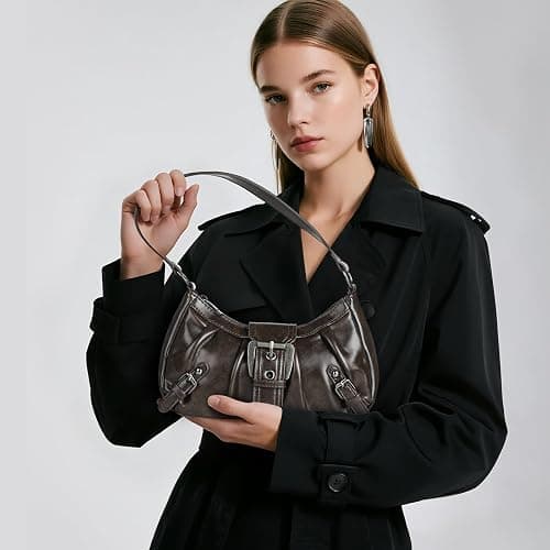 WantGor Women's Shoulder Bag, Clutch Tote Bags Top Handle Purse Zipper Handbag Buckle Punk Purses Trendy Underarm Bag thumbnail 2