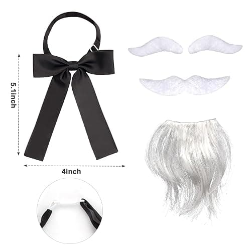 Kyson 9 Pcs Halloween Chef Costume Kit-Wig,Fake Moustache,Eyebrows,Eyeglasses,Bowtie,Red Apron,Cane-Fancy Costume Dress Up thumbnail 5