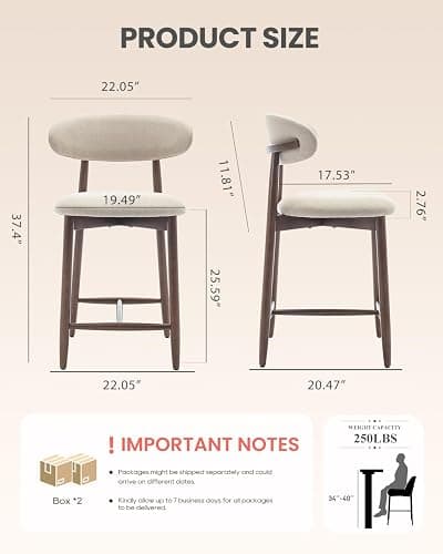 Homixis Bar Stools Set of 3, 25.6″ Counter Height Bar Stools with Wood Legs, Upholstered Modern Kitchen Barstools for Kitchen Island Dining Room Bar, Beige thumbnail 2