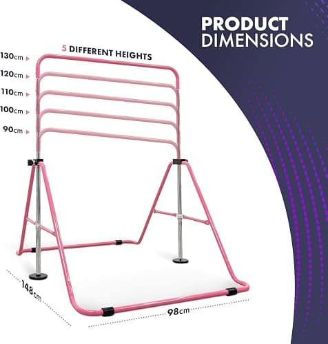 KAYMAN Foldable Gymnastics Horizontal Bar with Hand Protection Wrap, Adjustable Height & Feet - Durable Iron Equipment for Flexibility Training, Compact & Stylish - Perfect for Home Gym - Pink thumbnail 3