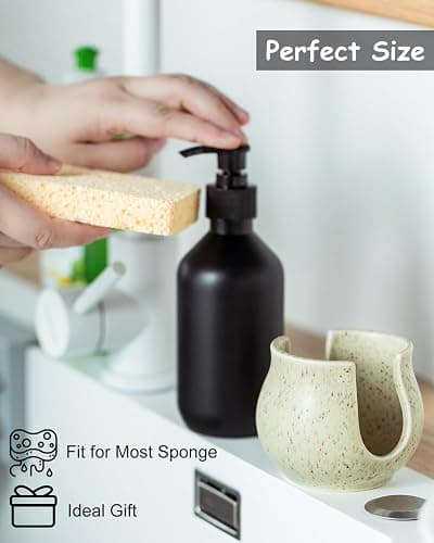 Zoeeker Ceramic Dish Sponge Holder, Sponge Caddy for Kitchen Sink Brush Organizer Scrub Dish Rack for Scrubbers, Bathroom, Sink, Yellow thumbnail 7