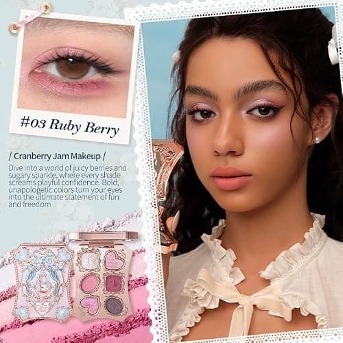 Flower Knows Bunny Garden 6-Color Makeup Palette, Berry Pink | 2 Matte, 2 Shimmer and 2 Satin Shades, Smooth Blendable Powder Formula, Gift-Ready Collectible Compact (03 Ruby Berry) thumbnail 2