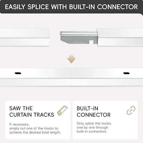 Ceiling Curtain Track, Curtain Track with Roller Hooks, 6ft - 9ft Ceiling Mounted Rail Set for Room Divider, White thumbnail 4