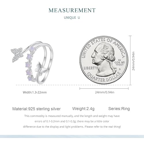 925 Sterling Silver Rings for Women Mermaid Tail/Daisy Bee/Flower/Butterfly Ring Dainty Stackable Rings Ajustable Cute Ring for Girls thumbnail 6
