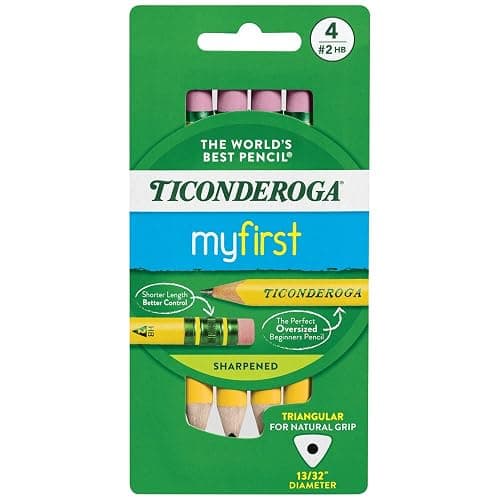Ticonderoga My First Short Triangular Wood-Cased Pencils, #2 HB Soft | With Erasers, Yellow, 4 Count, Standard Size, High Quality Eraser - Image 1
