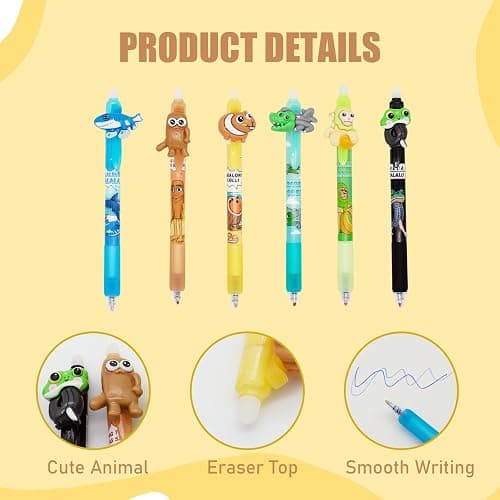 6PCS Italian Brainrot Erasable Pens, Cute Animal Ball Point Pens 0.5mm Blue Party Favors for Kids, Back to School Supplies Fun Stationary Pen Gifts for Birthday thumbnail 4