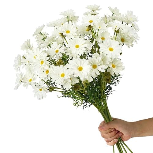 15 Bundles Artificial Flowers White Artificial Daisy Flowers UV Resistant Outdoor Fake Wildflowers with Stems Faux Greenery Shrubs Plants Arrangements for Wedding Decoration Home Garden Decoration - Image 1