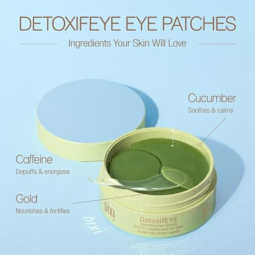 Pixi DetoxifEYE Depuffing Hydrogel Under-Eye Patches, Cucumber, Hyaluronic Acid & Caffeine for Puffy Eyes and Dark Circles, Hydrate Eye Area, 30 Pairs, 60 Patches thumbnail 3