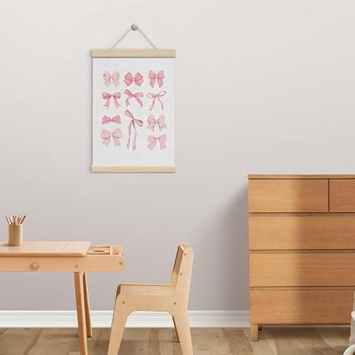 Coquette Pink Bow Wall Art Poster Hanger with Wooden Frames, Bow Room Paintings Wall Decor，Pink Canvas Prints Decor Framed for Bedroom Bathroom Dorm Living Room, 12x16 Inch /24 thumbnail 5