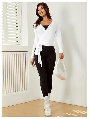 SweatyRocks Women's Y2k Pilates Wrap Tops Ballet Yoga Coquette Shirt Cute Long Sleeve Workout Activewear thumbnail 5