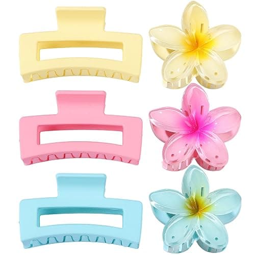 Flower Hair Clips for Women Square Claw Clips for Girls 2 Styles Hair Claw Clips for Thick or Thin Hair 6 PCS Hawaiian Hibiscus Rectangle Large Plumeria Medium Hair Accessories for Women (Pink) thumbnail 7