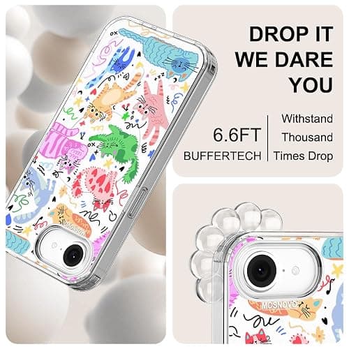 MOSNOVO for iPhone 17e Case/iPhone 16e Case, Compatible with Magsafe, Shockproof Military-Grade Protection 6.6ft Drop Tested, Magnetic Clear Phone Case for iPhone 17e, Doodle Cats Design thumbnail 6