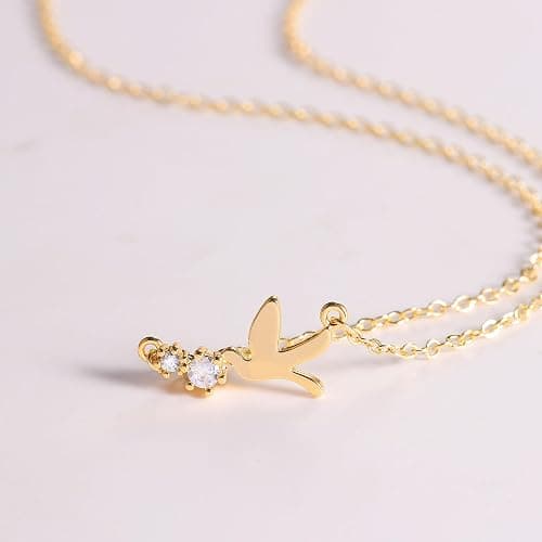 GUOKE 14K Gold Plated Dainty Pendant Butterfly Bead Boot Bee Baseball Flower Compass Airplane Heart Hummingbird Tree Necklace Simple Jewelry Gift for Women thumbnail 5