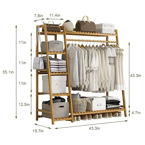 Clothing Rack Coat Clothes Hanging Heavy Duty Garment Rack with top Shelf and Shoes Clothing Storage Organizer Shelves (Upgrade Style) thumbnail 3