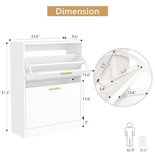 LYNSOM Shoe Cabinet, Free Standing Tipping Bucket Shoe Rack Organizer with 2 Flip Drawers, Modern Entryway Shoe Storage with Top Display, Narrow Slim Hidden Shoe Cabinet (White) thumbnail 2