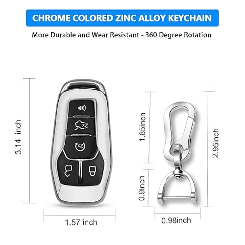 QBUC Ford Key Fob Cover with Keychain, Shell Compatible with Ford Explorer, F150, Lincoln MKC, MKX, MKZ, Fusion, Mustang, Edge Remote Vehicle Accessories (Silver) thumbnail 6