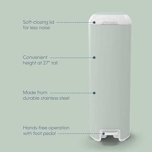 Diaper Genie Platinum Pail (Sage Green) is Made in Durable Stainless Steel and Includes 1 Easy Roll Refill with 18 Bags That can Last up to 5 Months. thumbnail 4