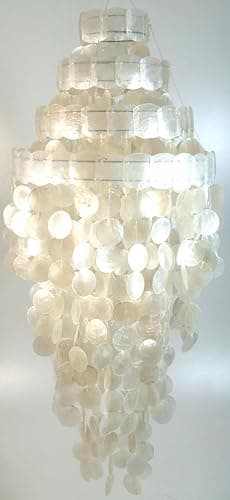 Deckenlampe/Deckenleuchte, Muschelleuchte aus hunderten Capiz, Perlmutt Plättchen - Modell Sakawa 90 cm weiß/Hängeleuchten aus natürlichen Materialien thumbnail 2