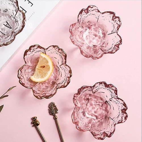 Glass Votive Candle Holders,Glass Seasoning Dishes,Cherry-Blossom Tea Bag Holders,Pink Flower Snack Dip Bowls,Set of 6 Tealight Pillar Trays for Party Housewarming Christmas Valentine Wedding Decor thumbnail 3