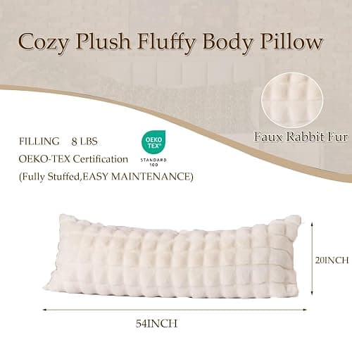 Luxury Shaggy Faux Fur Body Pillow,Fluffy Bed Pillow with Zipper Closure,Soft Decorative Plush Full Long Pillows,Fuzzy Hug Pillow for Home Living Room Side Sleeper & Pregnancy 20"x54" Beige Chocolate thumbnail 3
