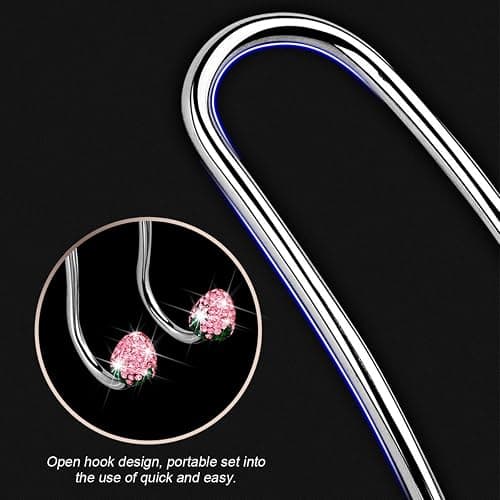 BESULEN Strawberry Car Decor Hooks, 2 Pack Bling Diamond Seat Back Organizers, Auto Headrest Storage Hangers Hooks for Purse Handbag Clothes Grocery, Universal Car Accessories for Women (Red) thumbnail 4