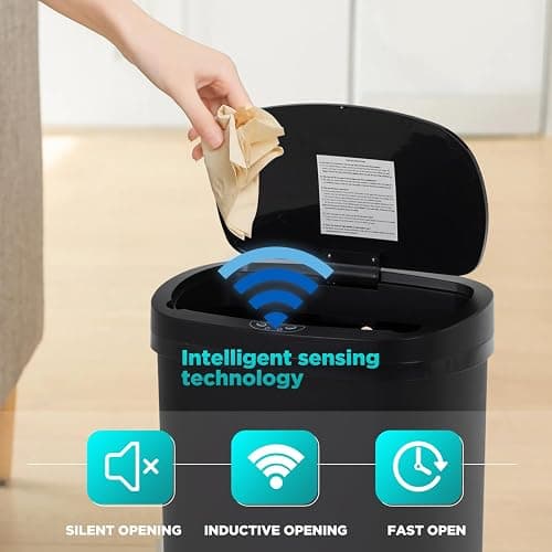 BestOffice | 13 Gallon Trash Can with Lid | Automatic Touchless Garbage Can | Odor Control | Modern Oval Design | Easy to Clean | Plastic | Black | Fits Any Kitchen, Bathroom, Office or Home thumbnail 3