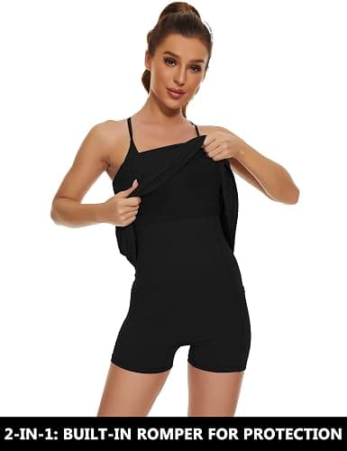 Womens Tennis Dress, 2-in-1 Golf Workout Dress with Built-in Bra & Shorts Pockets, Athletic Dresses with Adjustable Strap thumbnail 4
