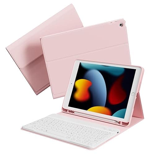 KenKe for iPad 9th Generation 2021 / for iPad 8th Gen 2020 / for iPad 7th Gen 2019 10.2 Keyboard Case with Built-in Pencil Holder, Detachable Wireless Bluetooth Keyboard Cover 10.2 inch Case, Pink - Image 1