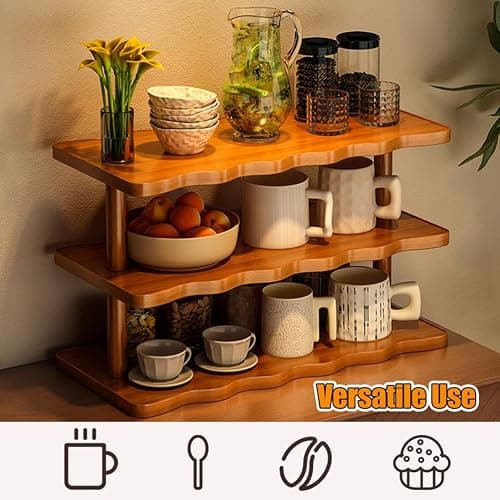 STEHEMO Coffee Mug Holder Countertop, Coffee Station Organizer, Counter Shelf for Tea Coffee Bar Accessories, Matcha Stand, Cup Display, Kitchen Condiment Storage Rack,3tier,19.69IN thumbnail 4
