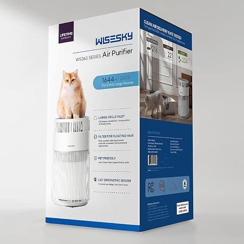 WiseSky Pet Air Purifier, 3-in-1 HEPA Filter for Cat Hair Dander Odor Dust, for Home Large Room, Up to 1644 ft², Smart App Control, 360° Air Intake, W-Cat, White thumbnail 9