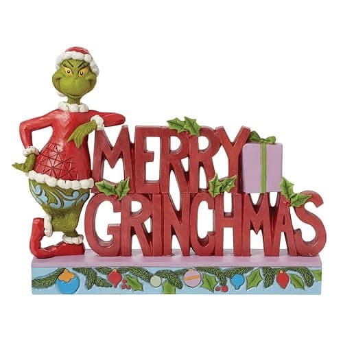 Enesco Dr. Seuss Grinch by Jim Shore Santa Grinch Merry Christmas Word Sign Grinch Figurine, Stone Resin Hand Crafted Collectible Christmas Figurines Home Decor Sculpture Statue, 7.09 Inch, Multicolor - Image 1