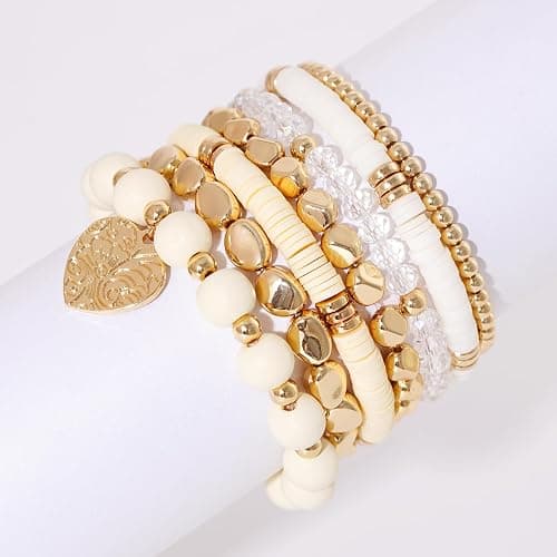 GOOJIDS Surfer Heishi Clay Bead Bracelets for Women Bohemian Stackable Gold Plated Beaded Stretch Bracelets Elastic Layering Friendship Bracelets Set Boho Jewelry thumbnail 2
