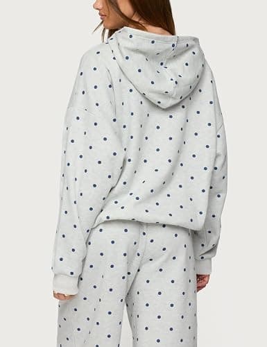 Pivanzore Polka Dot Sweat Set for Women Two Piece Bow Print Tracksuit Long Sleeve Hoodie Wide Leg Sweatpants 2 Piece Outfits thumbnail 4