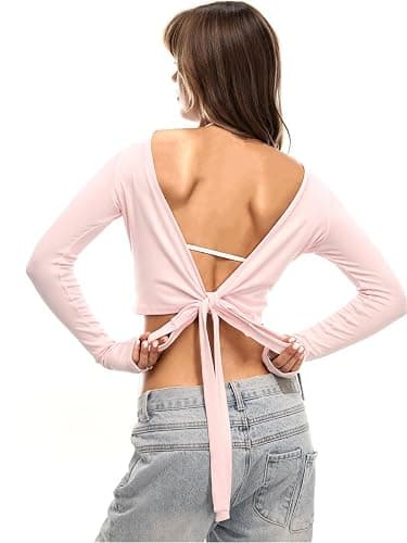 Danysu Ballet Wrap Tops Long Sleeve Cross Tie Crop Shirts Deep V-Neck Dance Clothes Fall Cardigans thumbnail 7