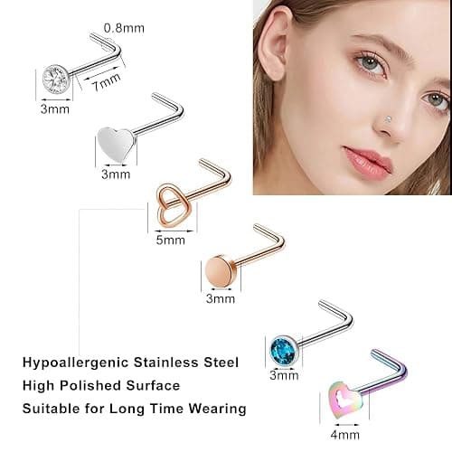 ONESING 36-44 Pcs 18G 20G Nose Rings Studs Nose Rings for Women Nose Piercings Jewelry Surgical Stainless Steel Nose Studs Moon Star Heart Butterfly Hypoallergenic Body Piercing Jewelry for Women Men thumbnail 2