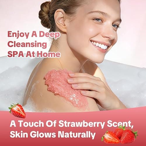 Herbicos Strawberry Body Scrub with Retinol & Vitamin C - Exfoliating & Moisturizing Sugar and Sea Salt Scrub for Smooth, Glowing Skin - Improves Dry Skin - 14.1 oz (600g) thumbnail 5
