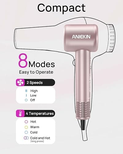 Hair Dryer, High-Speed Ionic Low Noise Blow Dryer with Brushless Motor for Fast Drying, Thermo-Control Quiet Compact Hair Blow Dryer with Magnetic Diffuser for Curly Hair for Home Travel Salon thumbnail 6