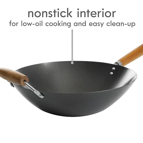 Kenmore Hammond 14-Inch Flat Bottom Carbon Steel Wok, Black, Durable Non-Stick Stir Fry Pan for Gas and Electric Stovetops thumbnail 4