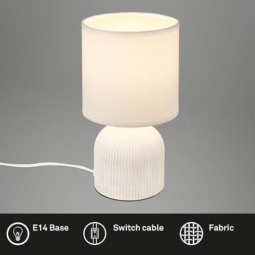 BRILONER - Tischlampe mit Stoffschirm, Kabelschalter, Keramikfuß, Lampe, Nachttischlampe, Tischleuchte, Dekolampe Flur, Bürolampe, Leselampe, Wohnzimmer, Schlafzimmer, 15x28 cm (DxH), Weiß thumbnail 4