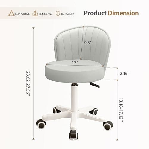 WXJHL Small Round Rolling Desk Chair Armless Comfy Vanity Computer Chair with Low Backrest PU Leather Height Adjustable Swivel Work Spa Chair thumbnail 2