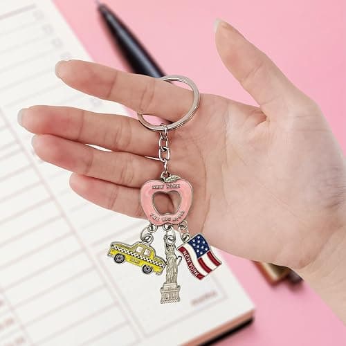 NYC Metal Keychain, New York Souvenir Color Key Ring, 2 Pack, The Statue Of Liberty, USA Flag, The Big Apple thumbnail 4