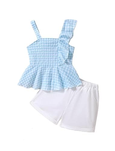 Mieuricta Girls Summer Outfits Set 2 Piece Sleeveless Ruffle Top and Shorts with Pockets Ages 6–10 - Image 1