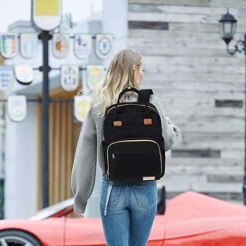 RUVALINO Diaper Bag Backpack, Multifunction Travel Pack Maternity Baby Changing Bags, Large Capacity, Waterproof, Deep Black, Polyester thumbnail 2