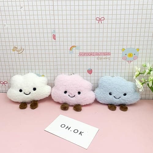 HSYHERE Super Cute Kawaii Smiling Face Happy Cloud Plush Cloud Baby Women Girls Keychain Pendant Metal Key Ring Keychain thumbnail 2