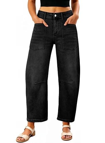 EVALESS Womens Baggy Barrel Jeans High Waisted Wide Leg Boyfriend Denim Ankle Pants - Image 1