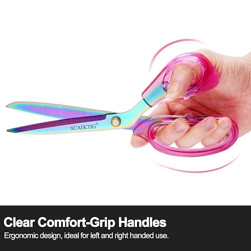 SCAIKTIG Acrylic Scissors Set, Office Scissors for Desk Heavy Duty, Pink Clear Comfort-Grip Handles and Titanium Coated Blades, Sharp Scissors all Purpose for Sewing, Art, Craft, School, Home Supplies thumbnail 4