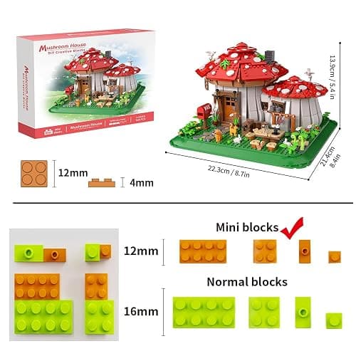 RAVAYO Mushroom House Building Blocks Set - Unique Design Creative Building Toy for Adults and Teens Mini Brick 1621pcs thumbnail 3