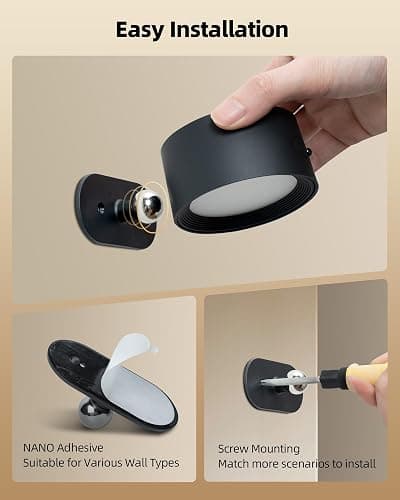 LED Wall Mounted Lights, Rechargeable Wall Sconces with Remote & Touch Control, 3 Color Temperatures 360° Rotation Dimmable Cordless Wall Light for Bedroom Study Reading Bedside (Black, 3 Pack) thumbnail 9