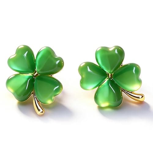 St Patricks Day Earrings for Women, Trendy Statement Four Leaf Clover Shamrock Earrings Stud, St Patricks Day Outfits & Shirt Accessories for Women - Image 1